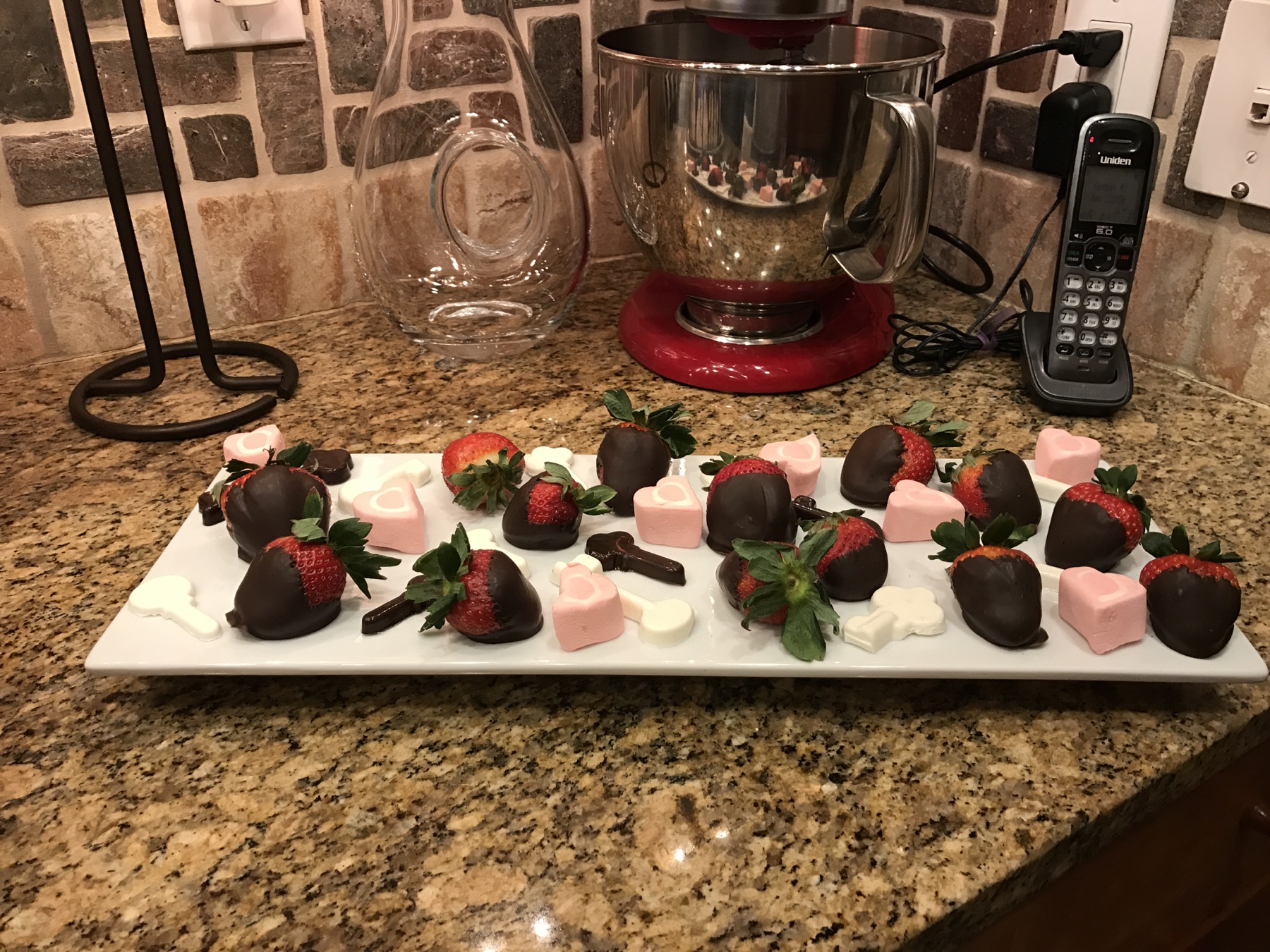 A platter of chocolate-dipped strawberries