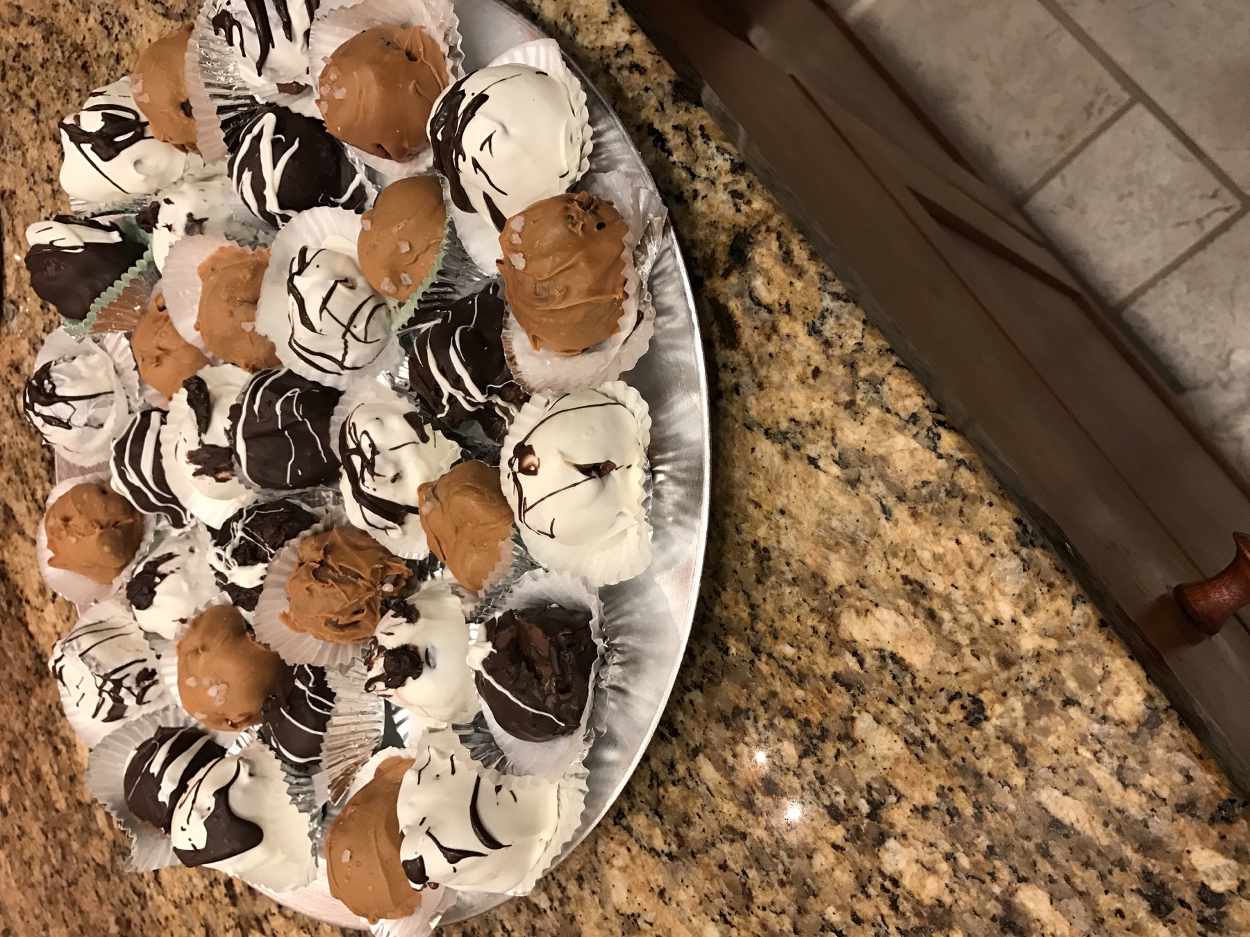 A platter of handmade chocolate truffles