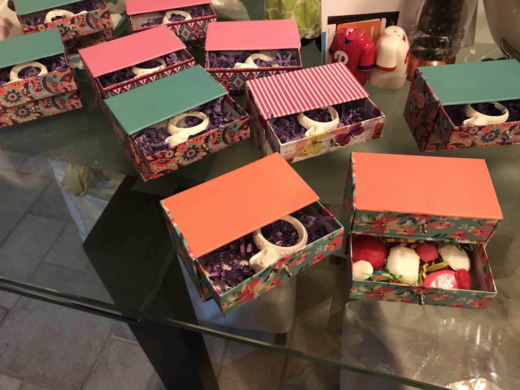 Colorful gift boxes filled with custom sweets